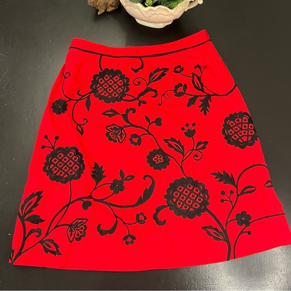 Vintage Scott Taylor Y2K Red Black A Line Floral Embroidered Skirt Sz 10 P As Is - Picture 8 of 11